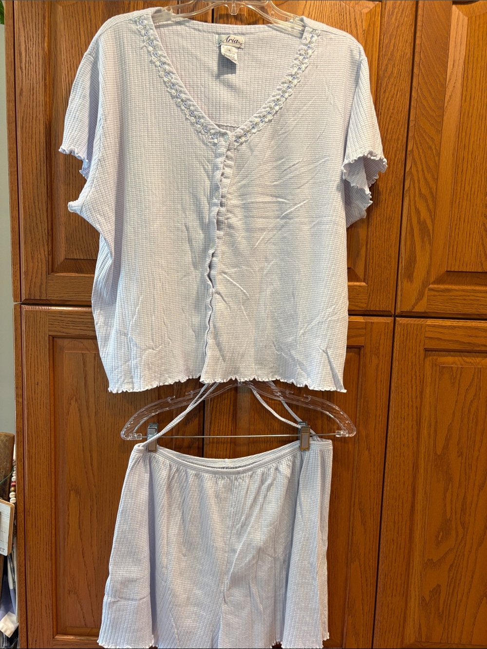 Cozy Light Blue Short Sleeve 100 % Cotton-Pajama Shorts Set - Women XL